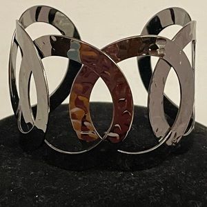 5” Antique sterling silver-testedtone overlapping oval geometric cuff bracelet